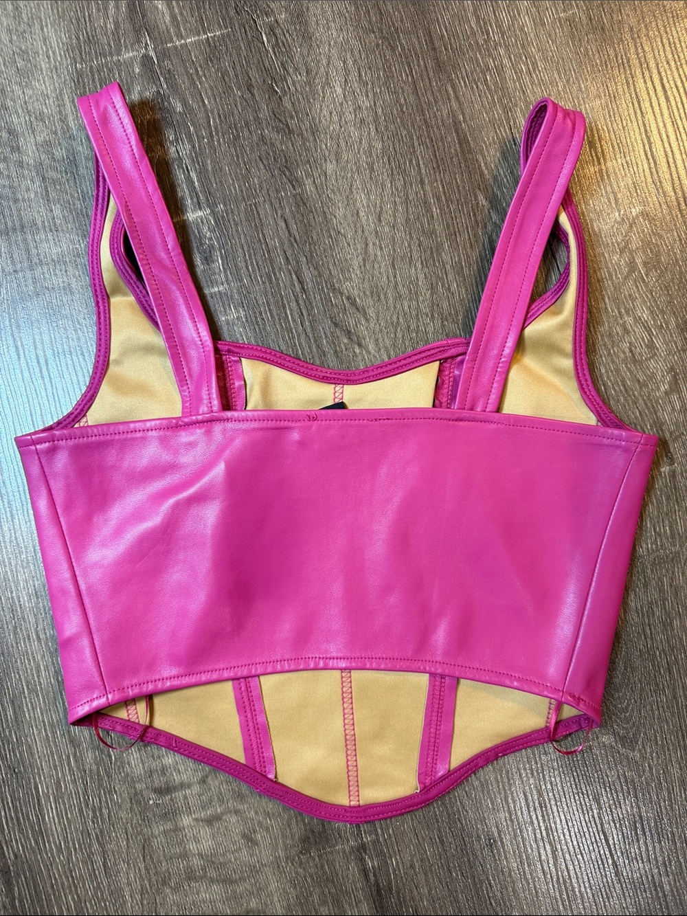Sincerely Jules Hot Pink Faux Leather Corset Crop Top - Picture 2 of 3